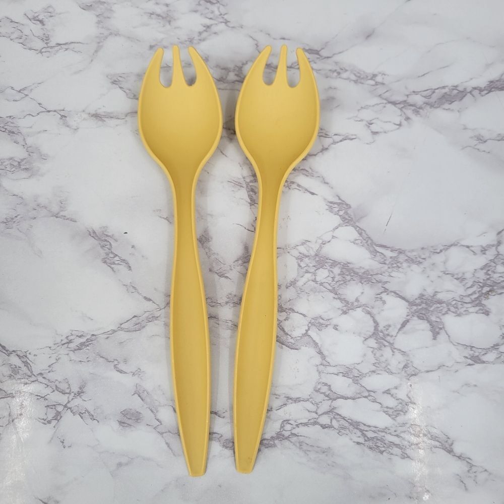 Tupperware Vintage Harvest Gold Salad Forks Serving Ware Yellow Spork Set Dining